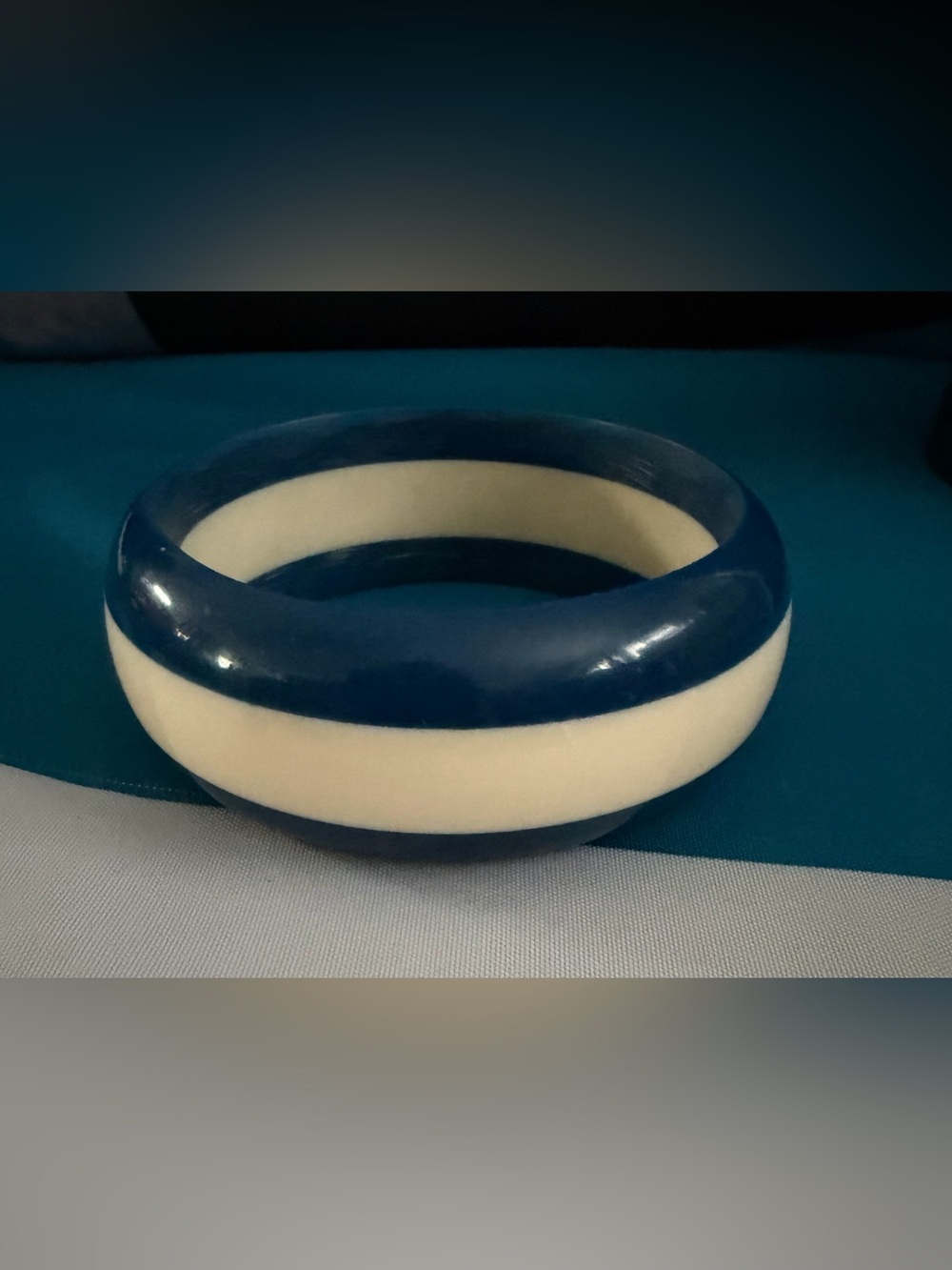 Vintage Blue and Cream Wide Resin Bangle Bracelet